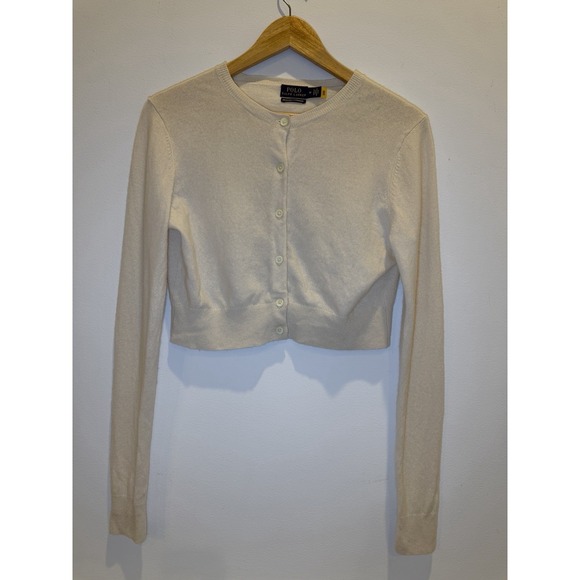 Polo Ralph Lauren Women's  Cropped Cashmere Crewneck Cardigan Sweater Medium - Picture 4 of 12